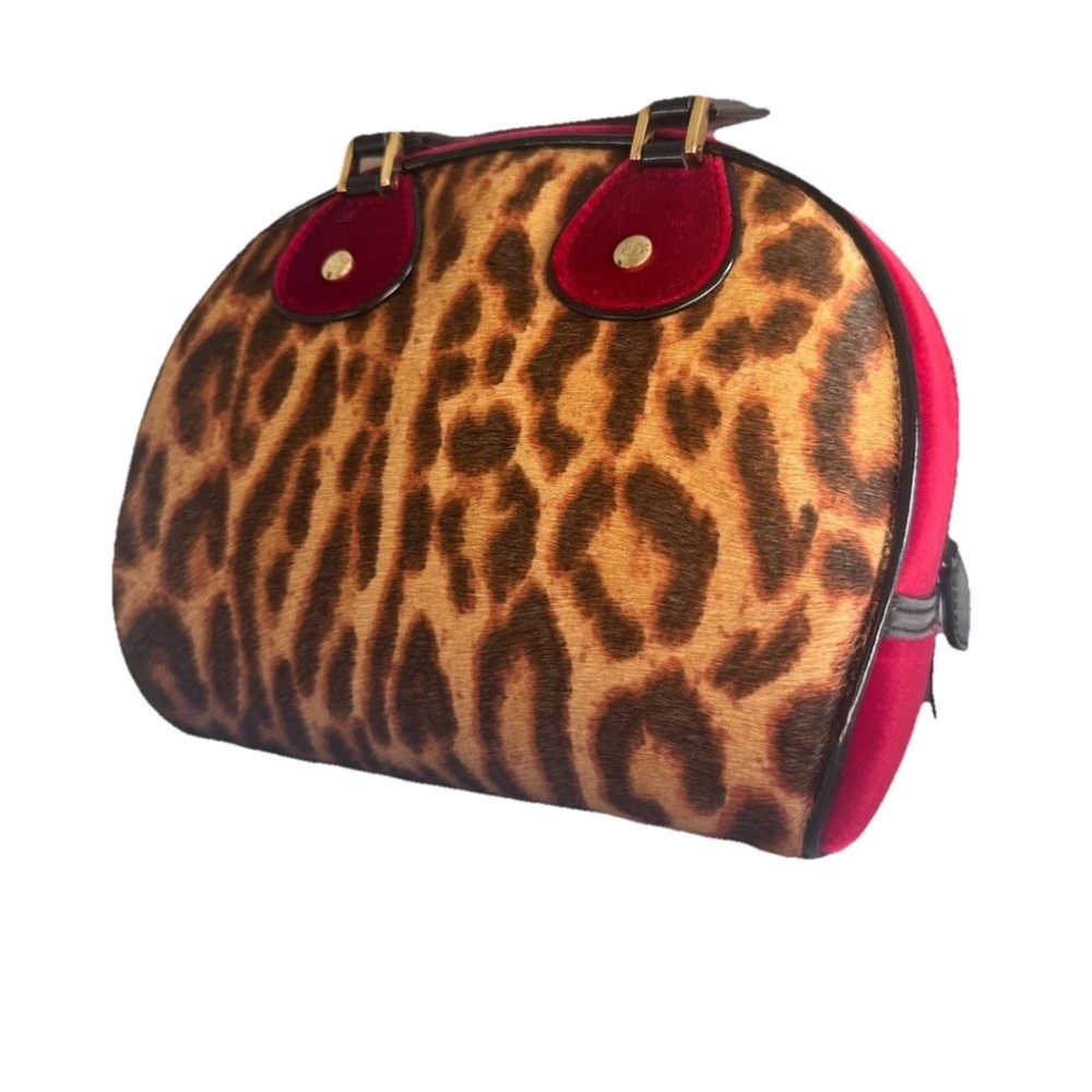 Christian Dior John Galliano Leopard Print Bowler Bag Cheetah Dice Purse - Picture 3 of 11